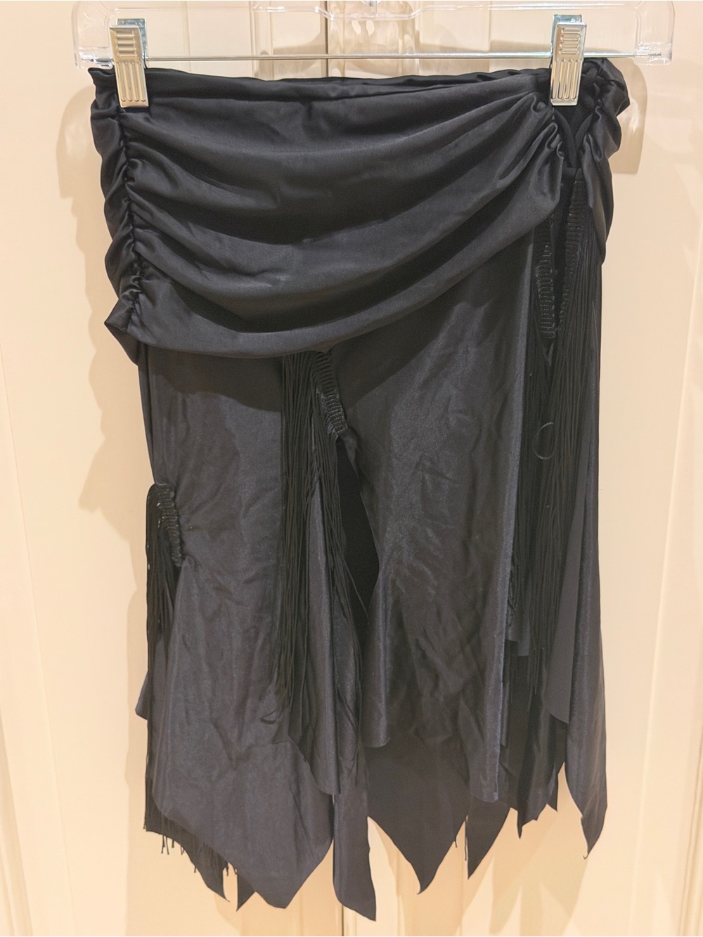 Asymmetrical Black Fringe Wrap Skirt